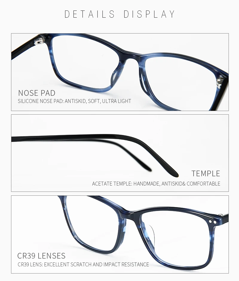 Acetate Prescription Glasses Frame Women Anti Blue Light CR39 Lenses Eyeglasses Female Square Spectacle Eyewear (8)