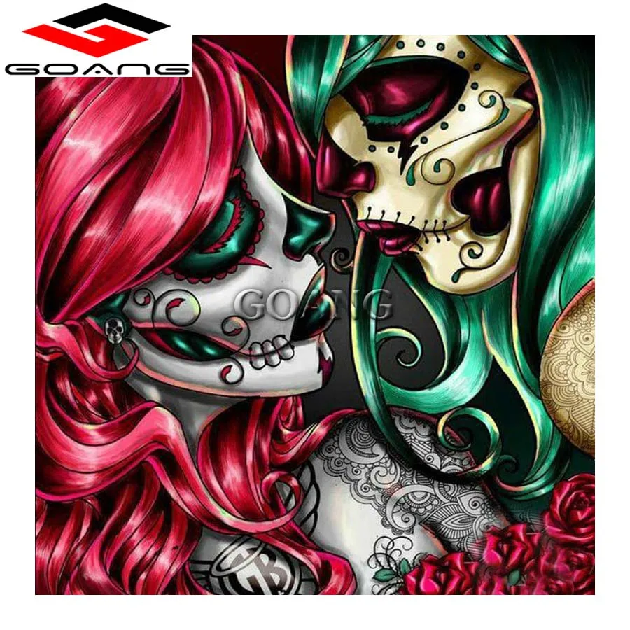 

DIY Diamond Painting Cross Stitch Color Skull Girl Needlework Home Decor Full Rhinestone Mosaic 5D Diamond Mosaic Embroidery