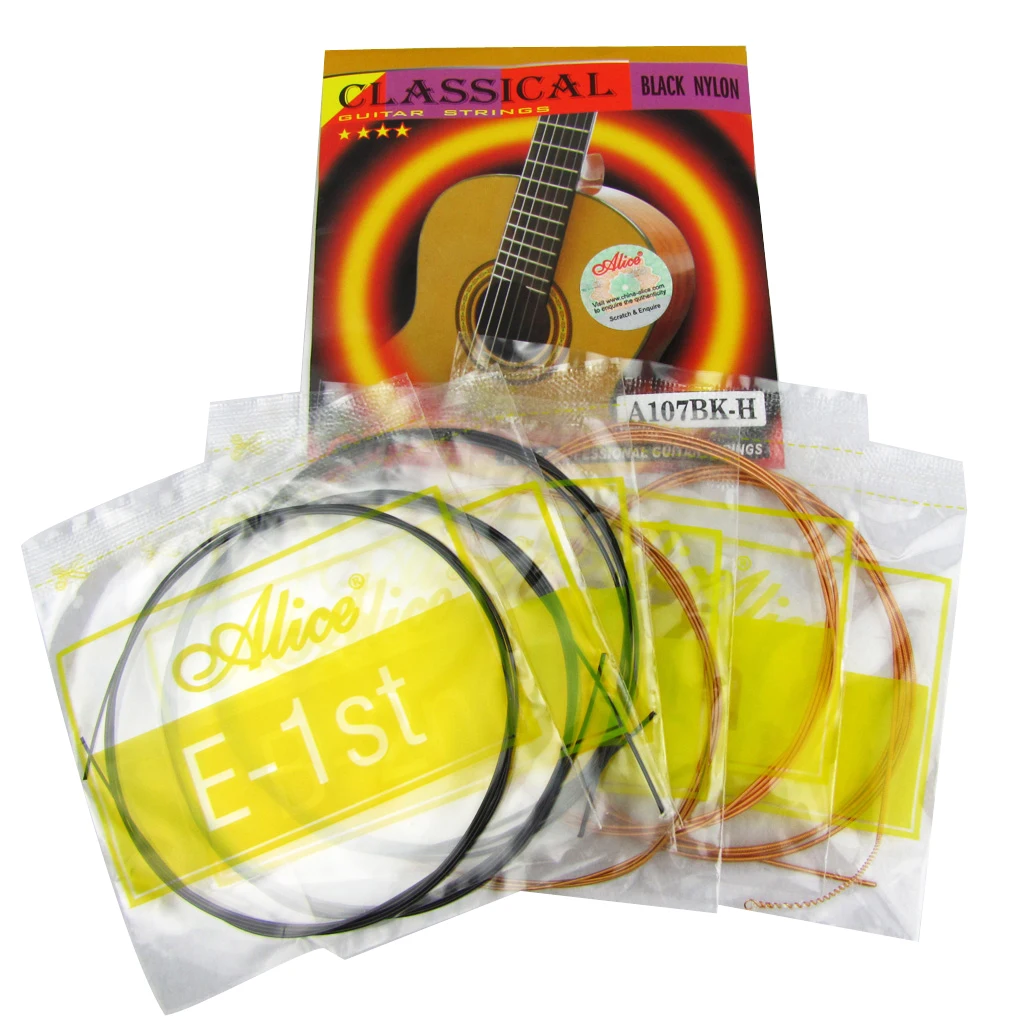 Alice Black Classical Guitar Strings 6 Strings Nylon & Golden Plated