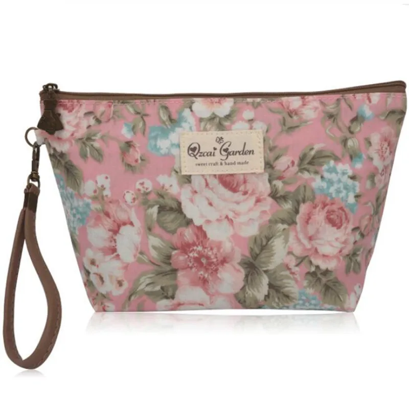 Vintage Floral Printed Cosmetic Bag Women Makeup Bags Female Zipper