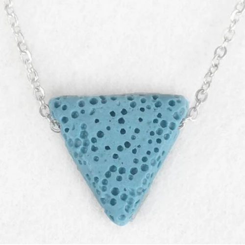 Ожерелье с натуральным камнем лавы черный треугольник вулканический камень эфирное масло ожерелье с кулоном-диффузором для женщин - Окраска металла: light blue