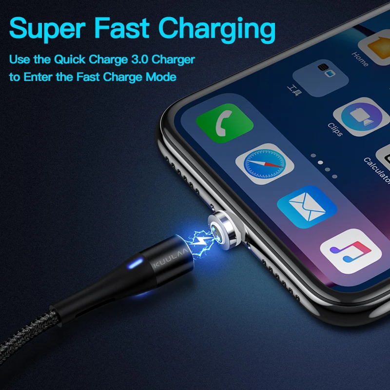 Магнитный кабель KUULAA для iPhone 12 11 Pro Max X XS XR 8 7 Plus 3A быстрой зарядки магнитное