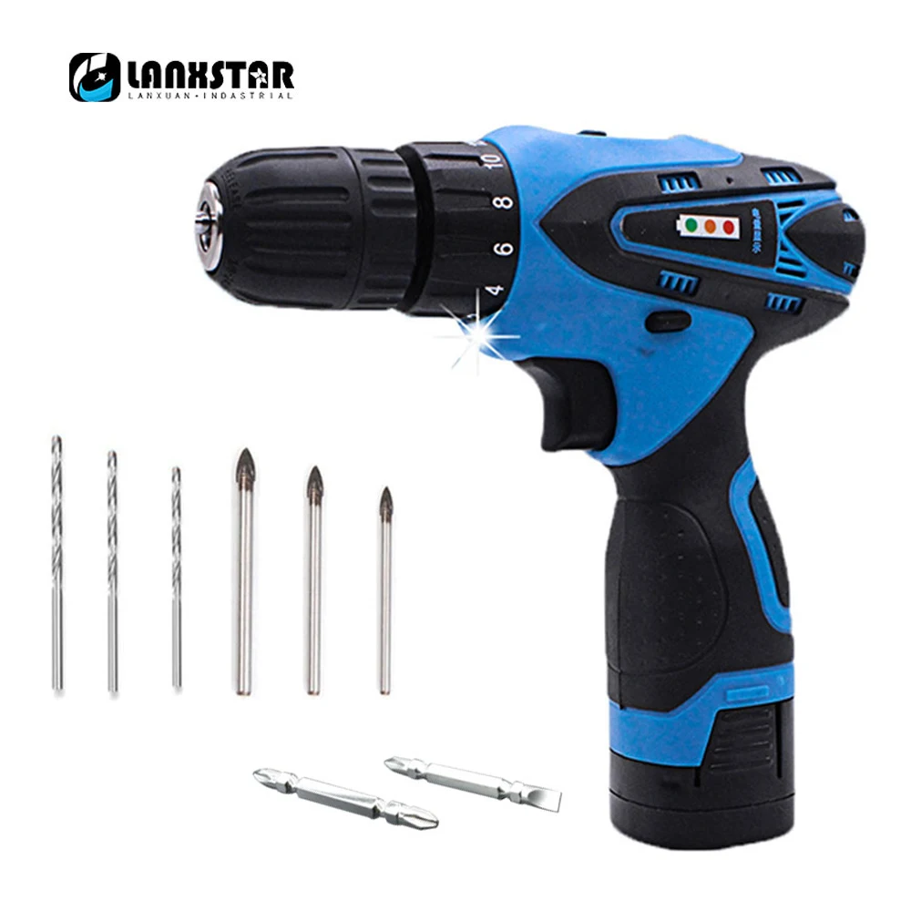 

Lanxstar 16.8v Cordless Drill Double Speed Adjustment Knob Power Tool Rechargeable Lithium Battery Multi-function Drill