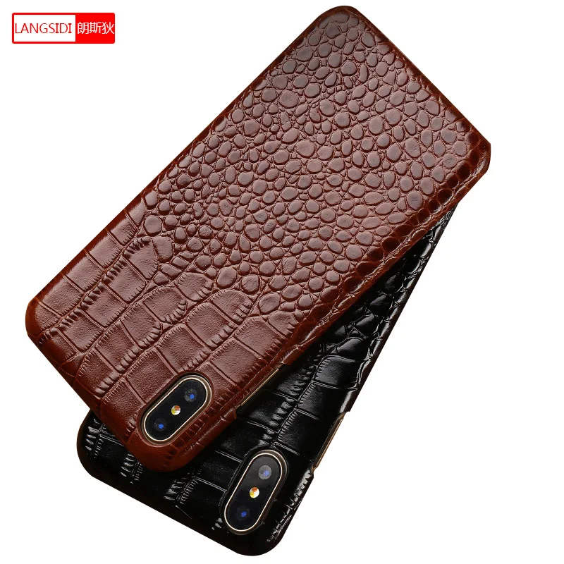 

LANGSIDI vintage crocodile skin phone case for iphone X XAS 6 7 8 8plus 5 5s SE leather shatter-resistant luxury case