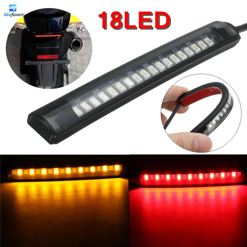 

Mofaner Flexible Universal 18 LED Motorcycle ATV Tail Brake Stop Turn Signal Strip Light
