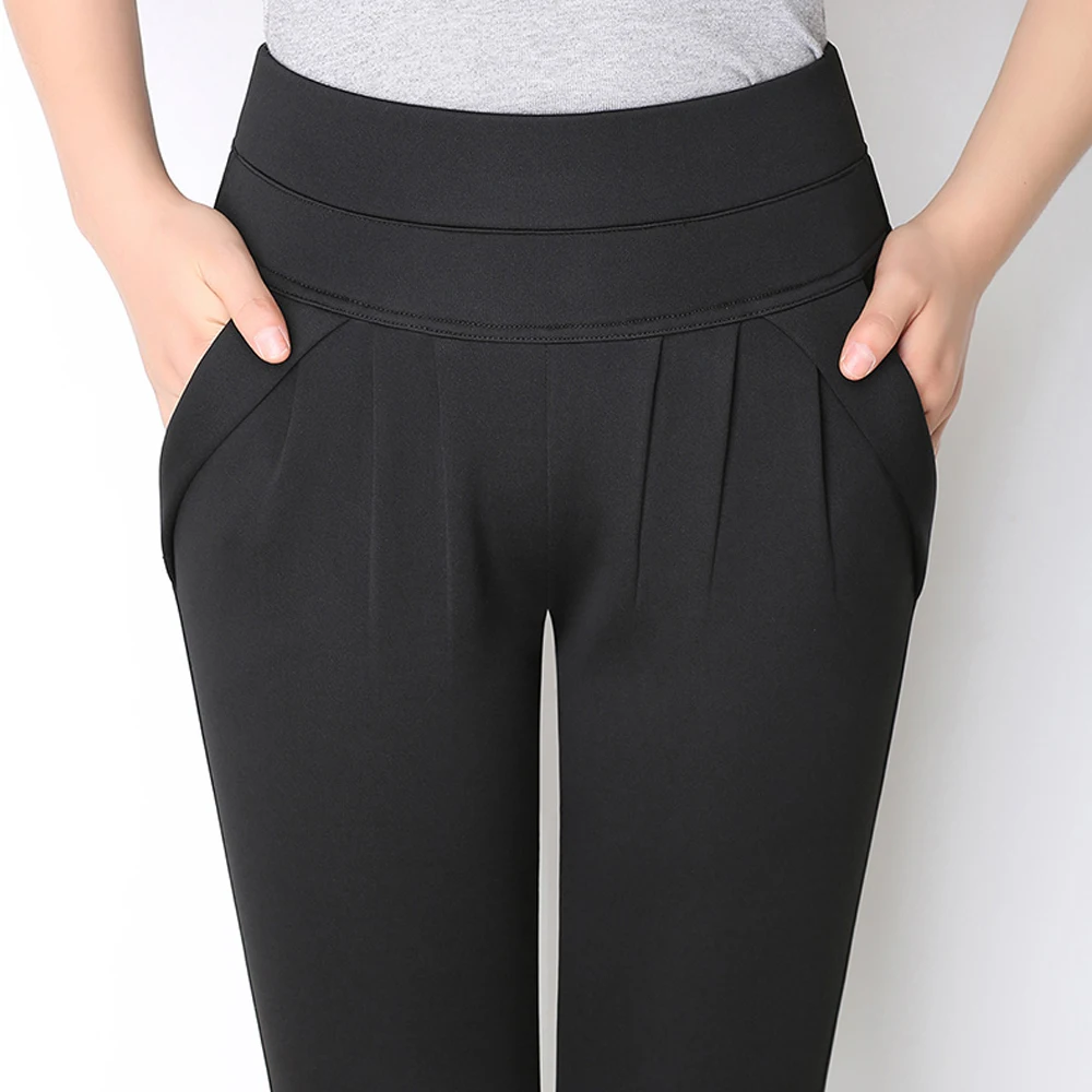 

New Plus Size Women High Waist Pants Loose Stretch Harem Pants Female Casual Long Trousers Classic Pleated Pocket Office Pants