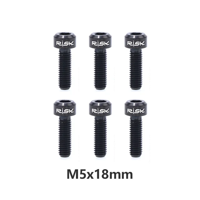 6PCS M5x16/18mm Titanium Bicycle Stem Bolt Screws for Road Racing Mountain Bike Stem Fixing Bolts Ti Black Gold Rainbow M5x18mm Black