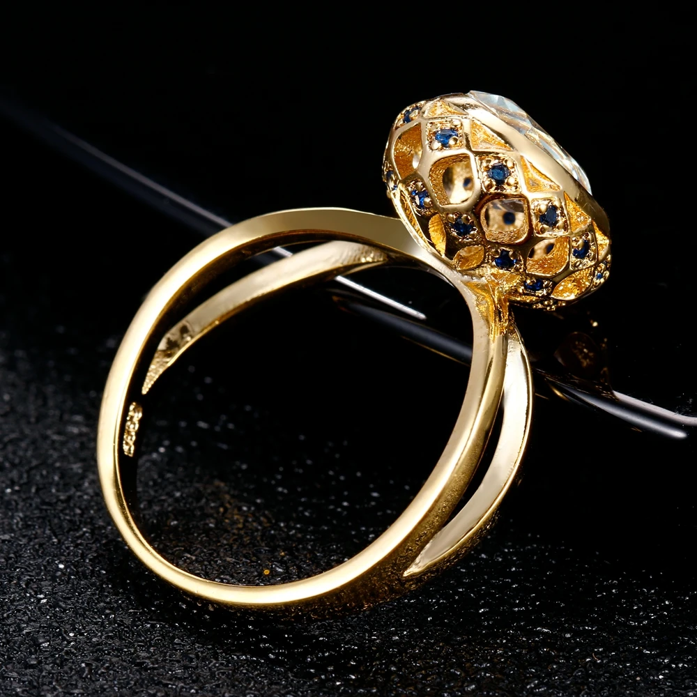 Новое поступление, модные аквамариновые кольца, 925 серебряное Ювелирное кольцо для женщин и мужчин, золотистого цвета, винтажное Ювелирное кольцо, подарок, Whloesale
