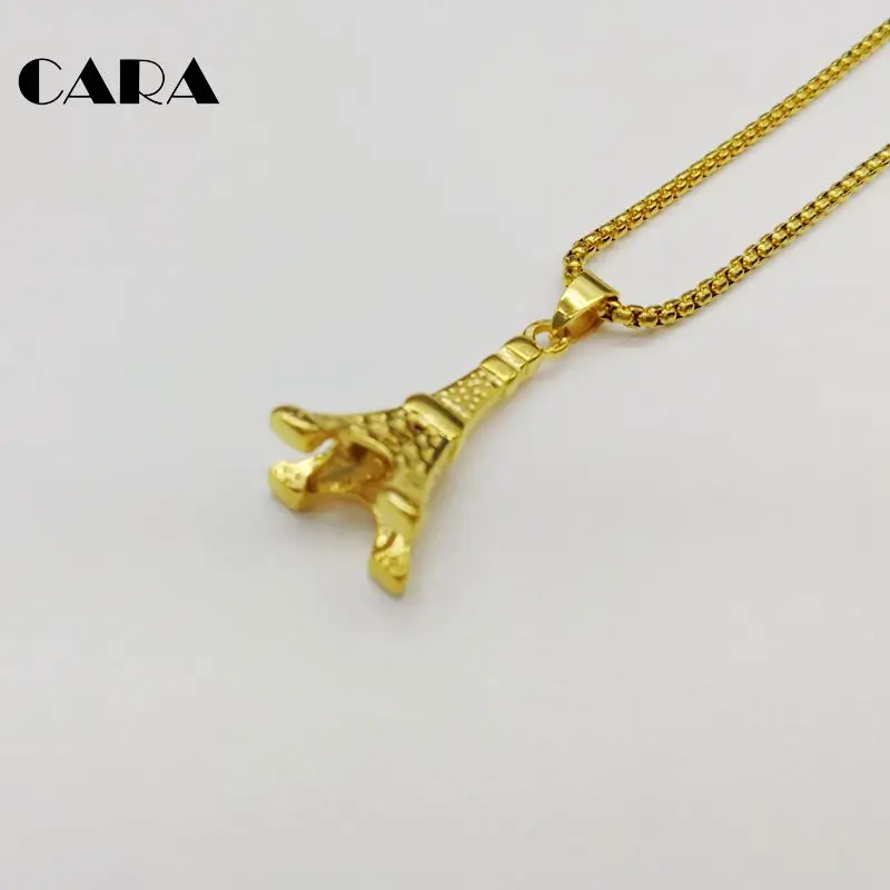 New Gold Color Eiffel tower pendant necklace women plated stainless steel Eiffel tower necklace fashion jewelry CARA0295
