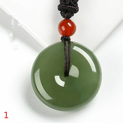 First one Drop Shipping XinJiang HeTian Jade Pendant Necklace Safety Button PingAnKou Amulet Pair Lovers Necklace With Chain For Women Men - Gem Color: First one