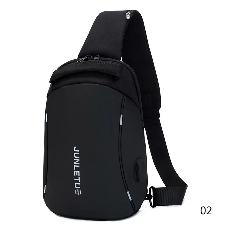 Men’s Simple Casual Style Outdoor Sports Shoulder Bags Multifunction Large Capacity USB Charging Waterproof Chest Bag - Цвет: Black