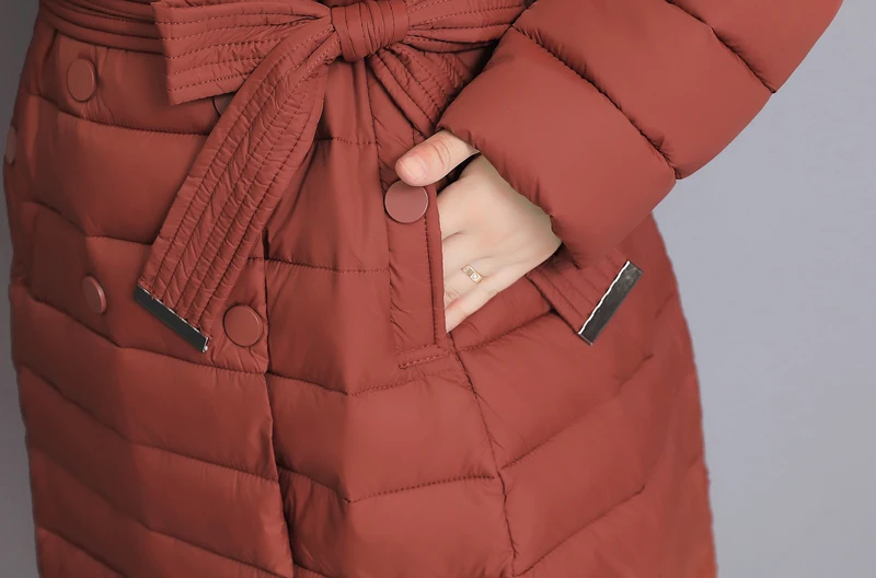 Дизайн, Зимняя женская куртка с поясом, приталенное женское длинное пальто с пуговицами, стеганая верхняя одежда, Женская парка