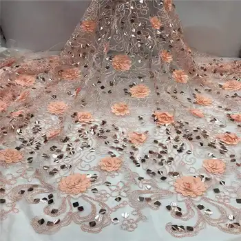 

2019 New style French net lace fabric 3D flower African tulle mesh lace fabric high quality lace nigerian lace fabric