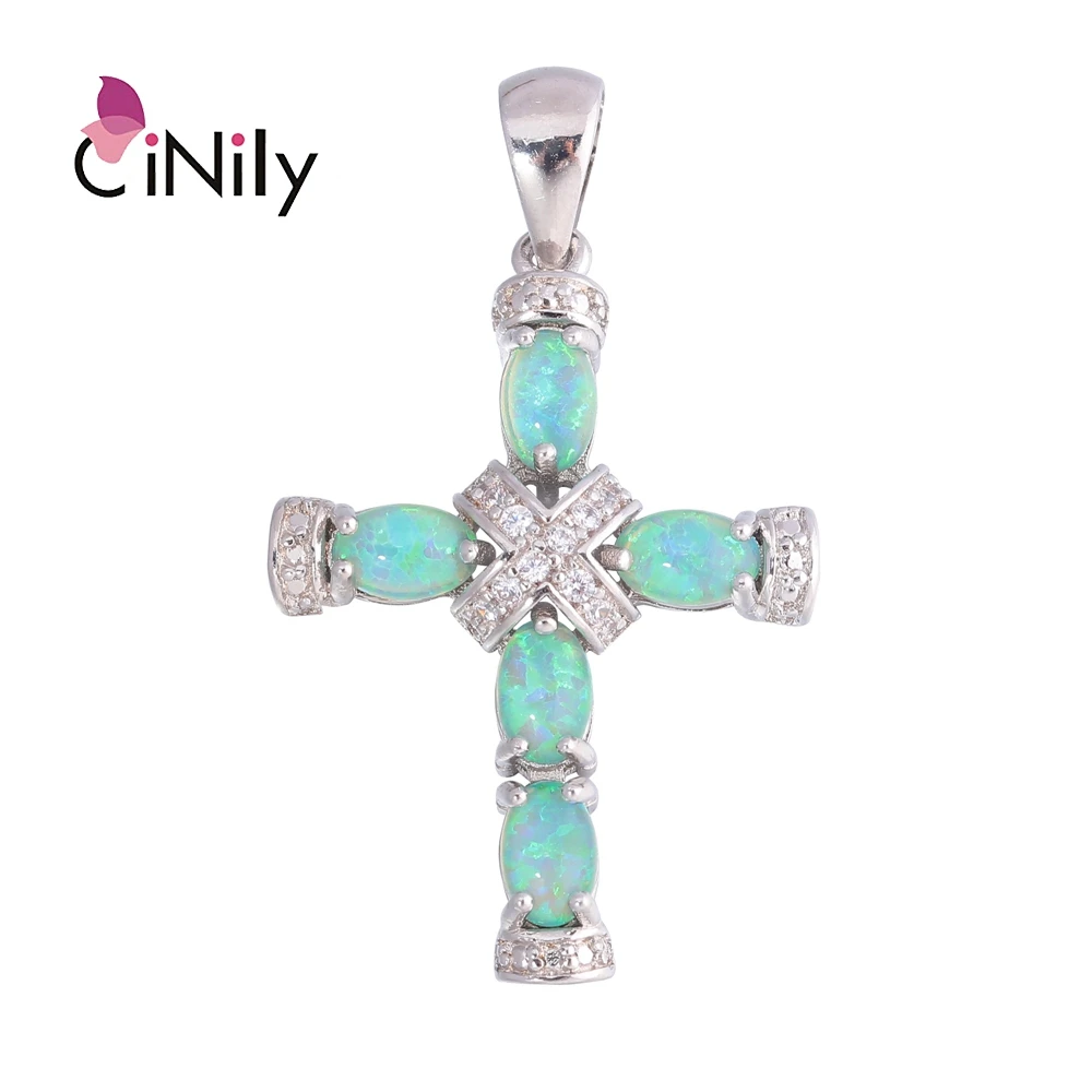 

CiNily Created Fire Opal Zircon Cross Silver & Rose Gold Cocktail Party Fully-Jewelled Female Women Pendant OD7090-92