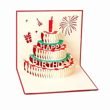 Tarjetas de feliz cumpleaños 3d hechas a mano Pop Up con sobre pastel aniversario emergente Up papel corte láser Vintage HG0324