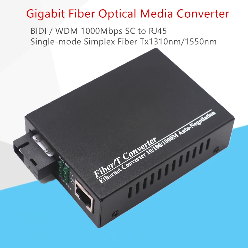 

WDM Gigabit Fiber Media Converter 1000Mbps Single-mode Single Fiber Optical Transceiver Converter Tx1310nm/1550nm SC to RJ45