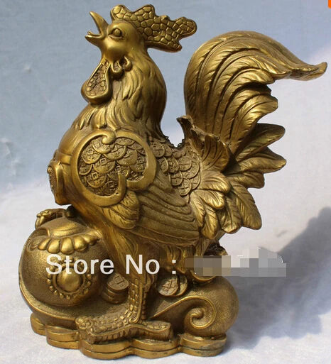 

0 9"Chinese Bronze Wealth Money Foo Fu Chicken Chook weight Rooster Cock Statue
