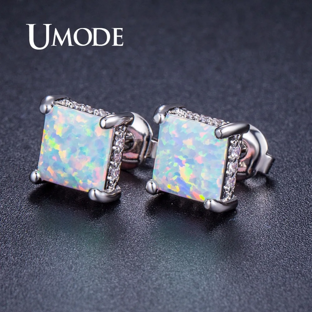 UMODE Fashionable Square Fire Opal Stone Women Studs Earrings Femme Crystal Wedding Party Jewelry Girls brincos Accessory UE0407