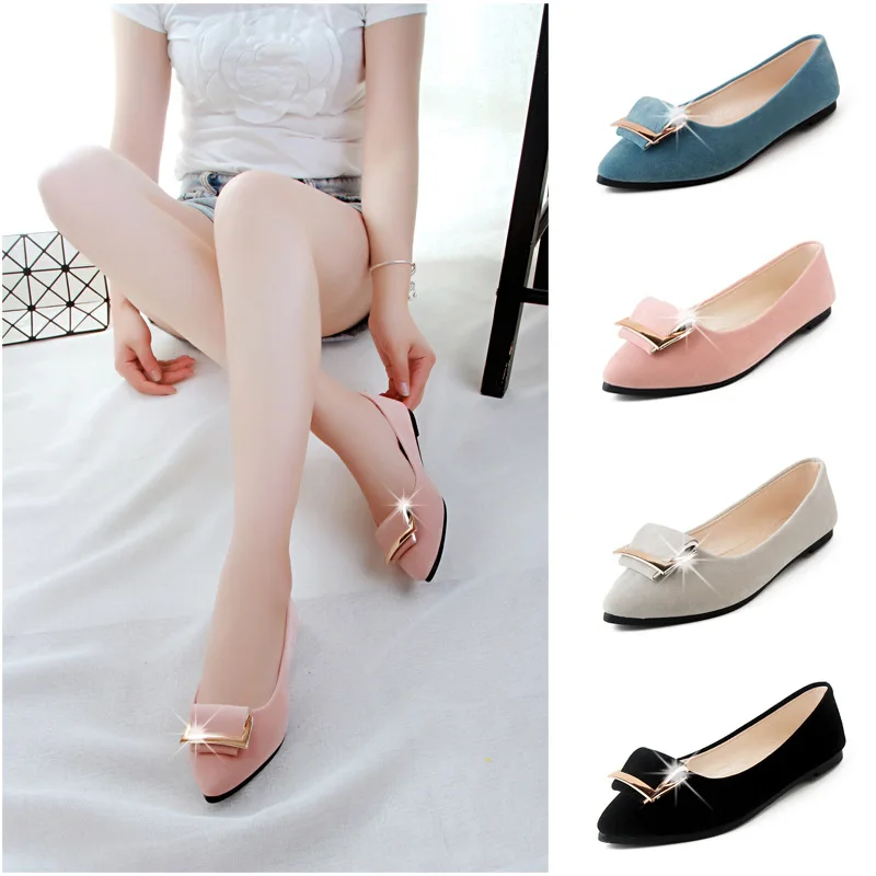 

2019 Spring Ladies Flats Shoes Women Shoes Pearl Comfortable Pointed Toe Flat Shoes Gold Silver Female Casual Woman Boat Shoes