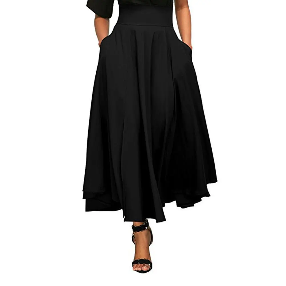 2019 новые модные женские туфли летние стрейч Высокая талия плиссированные Длинная юбка плотная расклешонное макси женская черная
