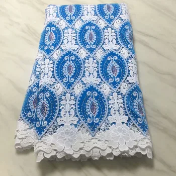 

100% Cotton African Mesh Lace Fabric 2019 High Quality French Swiss Voile Net Guipure Lace Fabrics For Dress 5 Yards Blue A1471