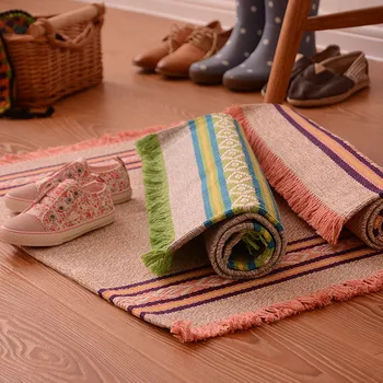 

Modern Cotton Handmade 45x70cm Weave Wave Stripe Colorful Carpet Kitchen Little Doormat Floor Mats Gift