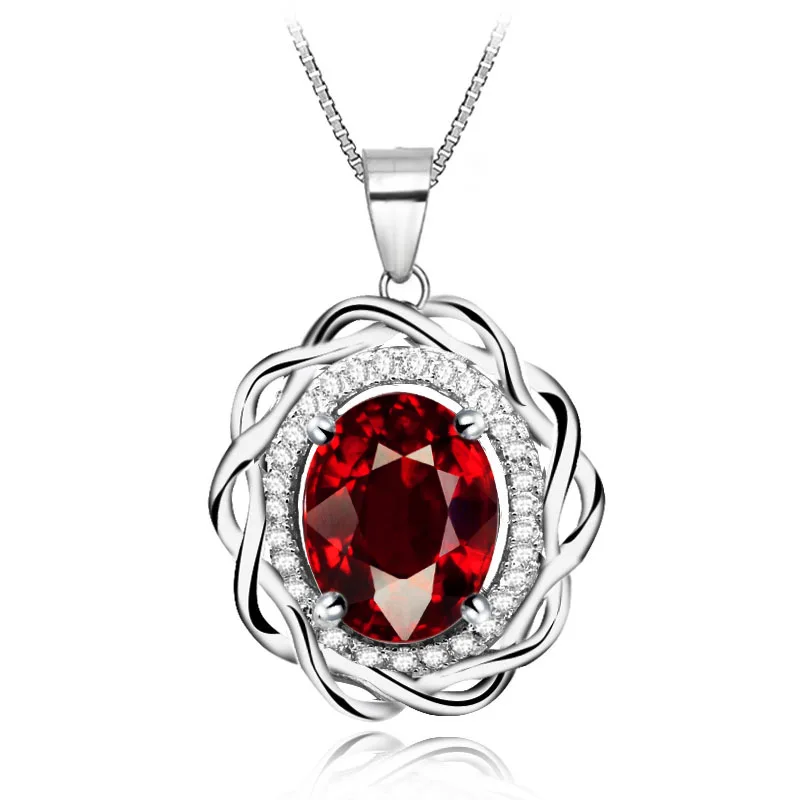 Natural Garnet Pendant Necklace 925 Sterling silver Woman Fashion Fine Elegant Jewelry Queen Birthstone Gift