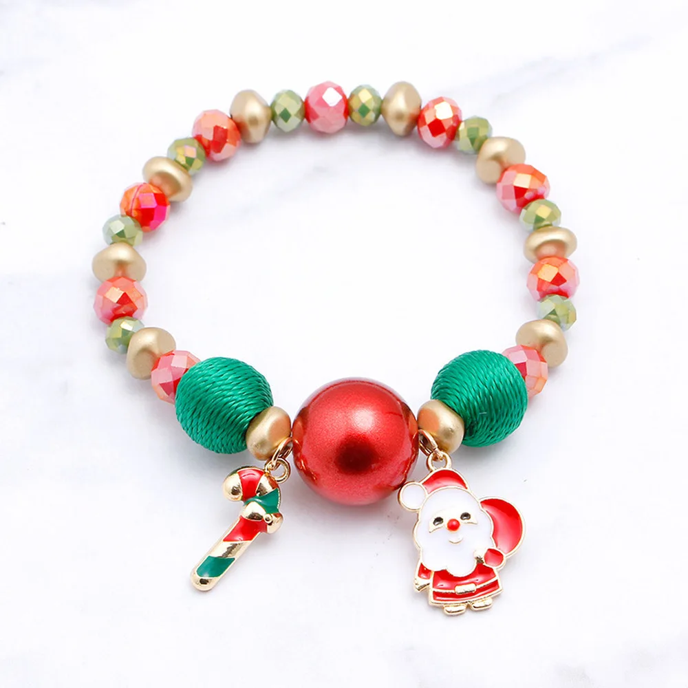 

Yamily Santa Claus Christmas cane snow bell Thread Bracelet Adjustable Bracelets For Women Beads Chain Wristband Jewelry