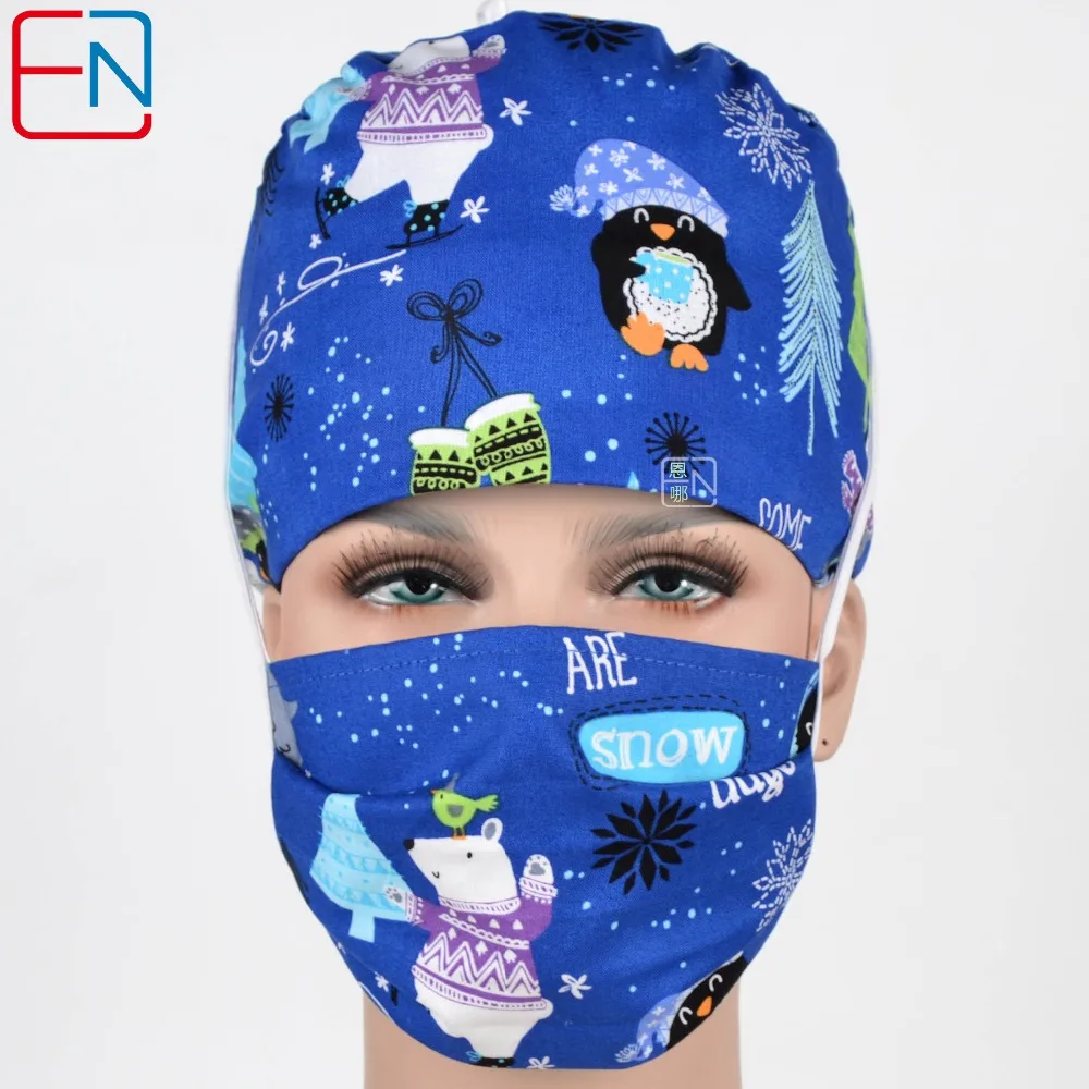 Новые Хирургические колпачки медицинские хирургические операционные шапочки маска для мужчин женщин с Sweatband Рождественский дизайн