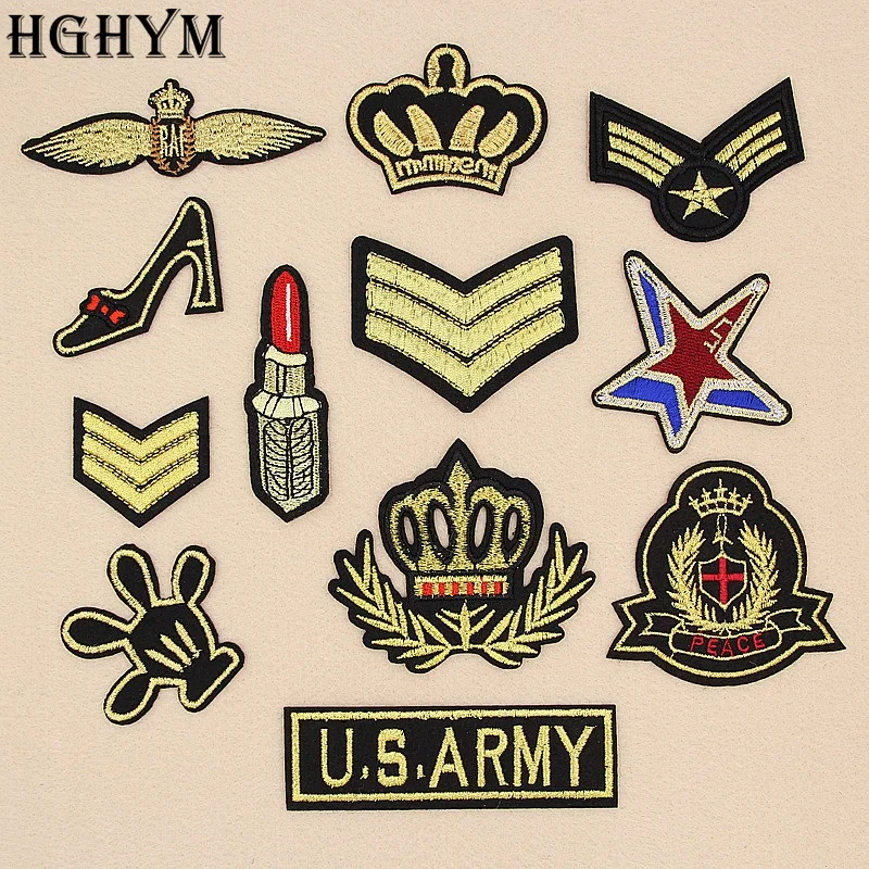 Sale Golden Crown Embroidery Patch For Clothing Patches Applique Blossom DIY Accessory Iron O