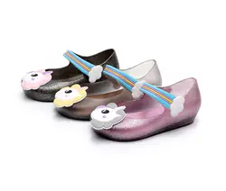 Мини Мелисса 2018 новые желе Сандалии для девочек rainbow Unicorn рыбий рот Обувь прекрасный мягкий принцессы Обувь единороги Обувь мини Мелисса