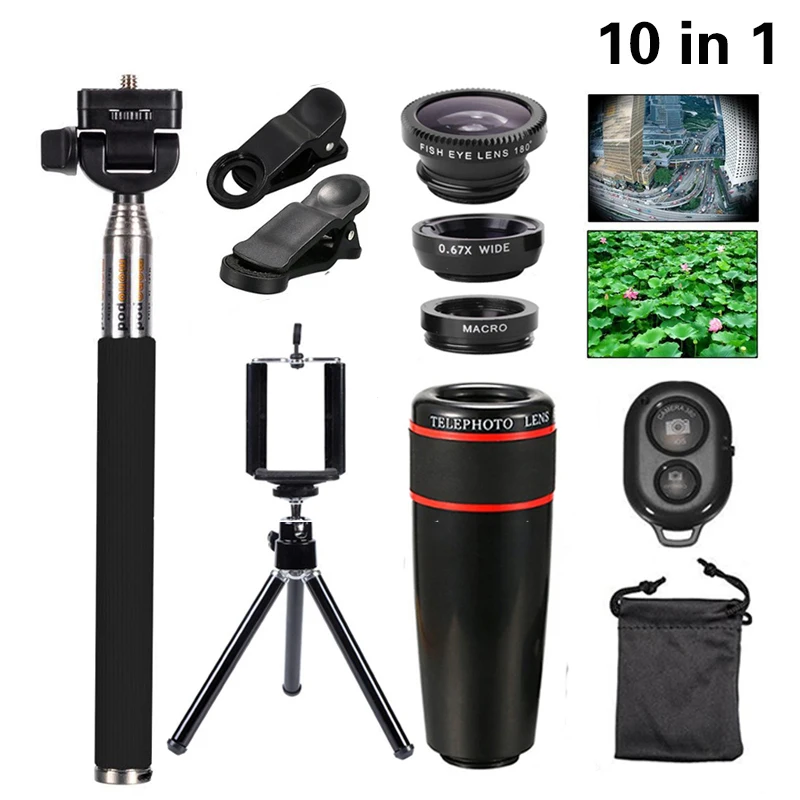 imágenes para 2017 10in1 Kit 8x Teleobjetivo Fisheye Gran Angular Macro Lente de La Cámara Lentes Autofoto Palillo de Trípode Para el iphone 6 6 S 7 8 Plus 5 5S imágenes para 2017 10in1 Kit 8x Teleobjetivo Fisheye Gran Angular Macro Lente de La Cámara Lentes Autofoto Palillo de Trípode Para el iphone 6 6 S 7 8 Plus 5 5S