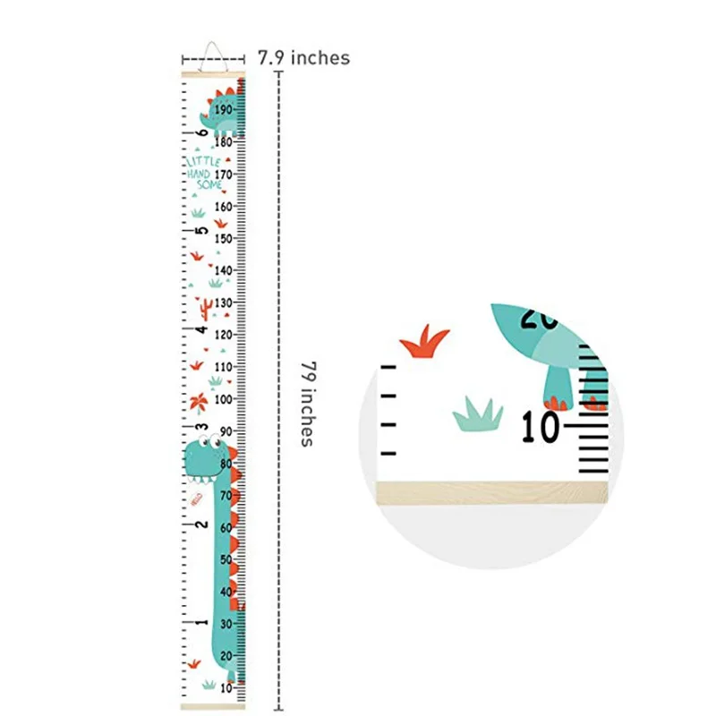 Динозавр график роста детей ребенка рулон-вверх деревянная рамка холст Съемный Настенный высота линейка Настенный декор для детской комнаты