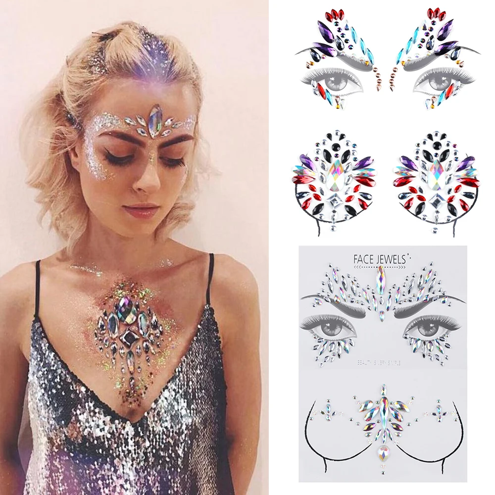 

3D Acrylic Adhesive Face Jewels Face Tattoo Body Stickers Glitter Gems Body Eyes Chest Decor Beauty Make Up Temporary Tattoo Set