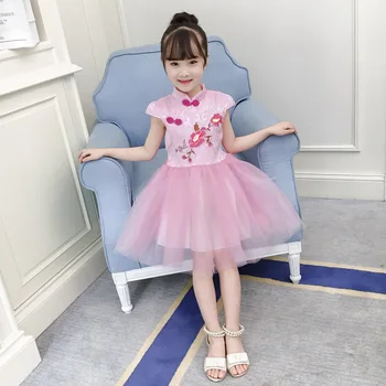

2018 Summer Girl Dress Chinese Style Embroidery Princess Dresses Children's Clothing 3-10 Years
