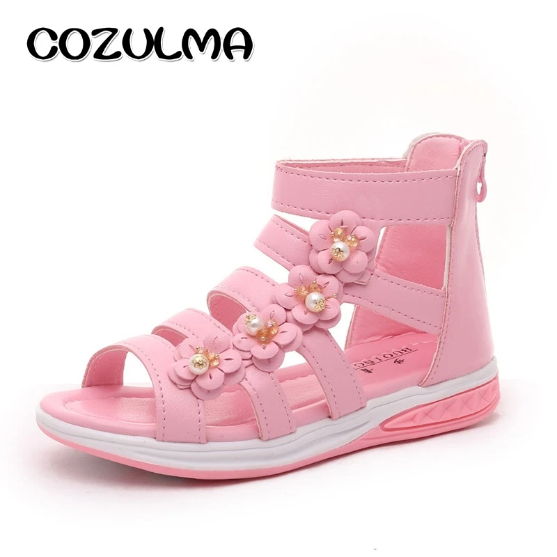 

COZULMA New Girls Pearl Flower Sandals Children Beach Shoes Summer Style Kids Roman Sandals Girls Princess Roman Shoes