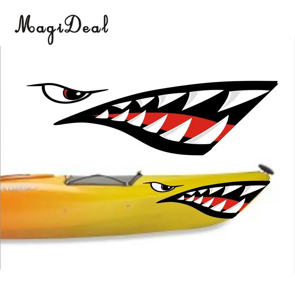 Durable 2 Pieces Vinyl Shark Teeth Mouth Decal Stickers for Kayak Canoe Dinghy Inflatable Fishing Boat Car Decoration Accessory