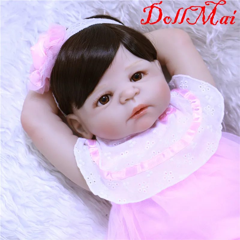 

Bebe real reborn girl dolls toys 22" full silicone reborn dolls pink dress children gift bath dolls toys alive bonecas reborn