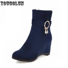 YOUGOLU Herbst Winter Frauen Stiefeletten Höhe Zunehmende (5,5 cm) Schuhe Mode Keile Schuh Sexy Frau Schwarz Blau strass Stiefel