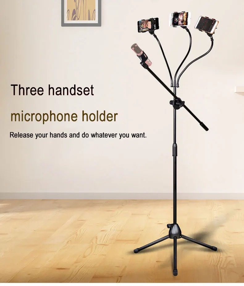 

Three Adjustable Floor-standing Tripod Foldable Microphones Stand Holder Desktop Clip Shock Mount Mic Stand For Recording studio