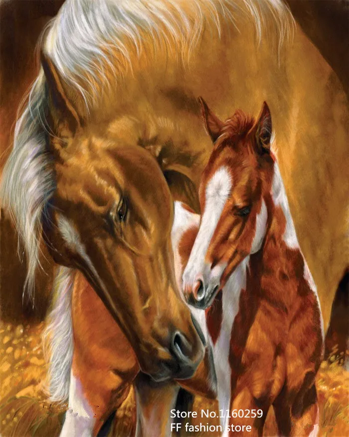 

new Free shipping full drill diy diamond embroidery square diy 5d diamond painting cross stitch painting horse mother's love