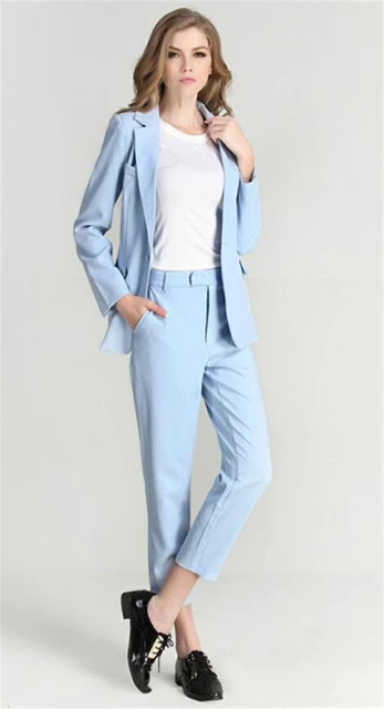 Light Blue Women Business Pantsuits Office Uniform Formal Pant Suits For  Weddings Ladies Trouser Suit Jacket+pants Custom Made - Pant Suits -  AliExpress