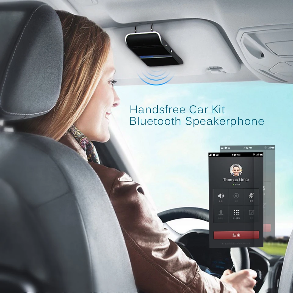 ANLUD Bluetooth Handsfree Car Kit Sunvisor Speakerphone Audio Music Speaker Transmitter Aux Bluetooth Adapter For Huawei Xiaomi (10)
