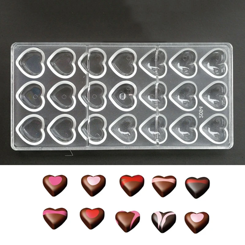 

1PC 21 cavities heart shaped Hard Polycarbonate Chocolate Mould PC Candy Pasta Tool Injection PC Cake Mold