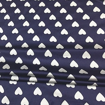 

White love heart print on blue bottom silk stretch satin silk fabric 16momme 114cm,SSC265