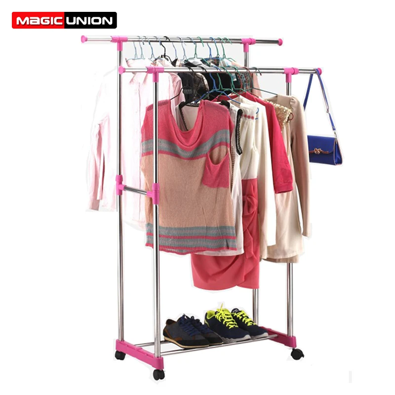 

Magic Union Double Rod Lengthened Widening Household Clothes Rack Telescopic Stainless Steel Drying Rack Floor Folding Rack
