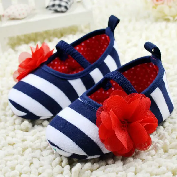 New Kid Girls Spring Fashion Cute Toddler Stripe Flower Crib Shoes Soft Sole Baby Shoes Prewalker P1