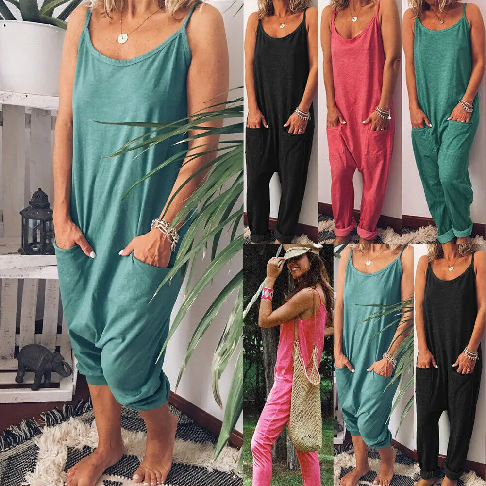 

Womens Romper Jumper Dungarees Oversized Long Overalls Loose Wide Leg Jumpsuit