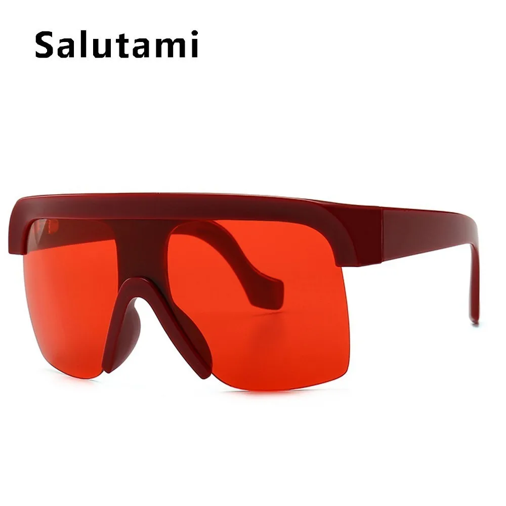Винтажные цельные Брендовые женские солнцезащитные очки, новинка, брендовые солнцезащитные очки большого размера, мужские шикарные полуоправы, большие тени, ретро очки - Цвет линз: red red