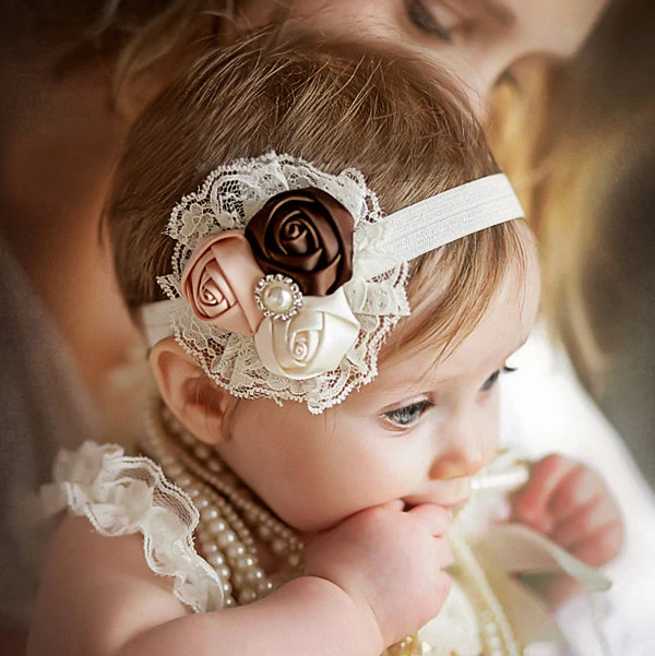 Baby Girls Headwear Retail 2015 new fashion baby girls Lace mix 3 Rose headbands Children Flower Accessories W033